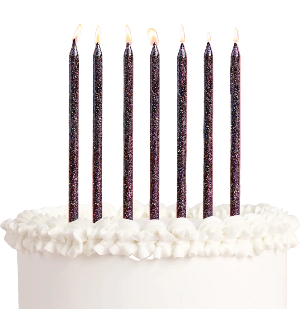 Midnight Sparkle Candles - 10 black glitter candles xo, Fetti candles Midnight Sparkle Candles - 10 black glitter candles Bonjour Fete - Party Supplies