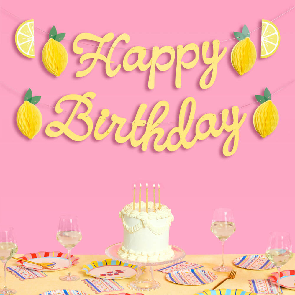 Happy Birthday Lemon Banner - lemon birthday banner - Bonjour Fête 