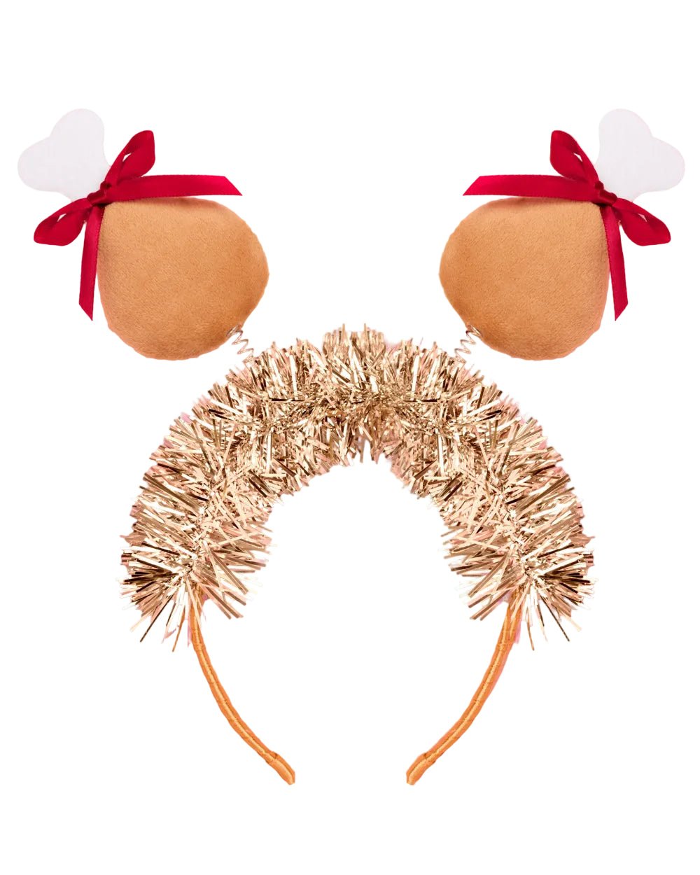 Turkey leg headband with tinsel fringe and two stuffed turkey legs mounted on springs, one size fits all