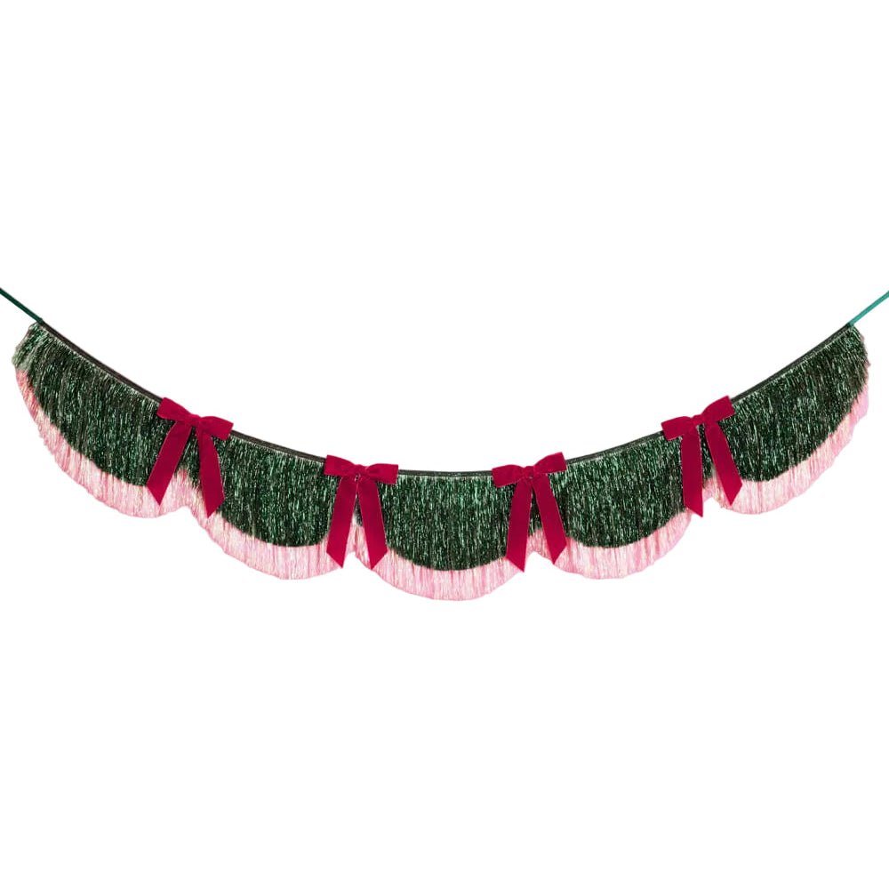 Christmas Bow Banner - fringe + velvet bows