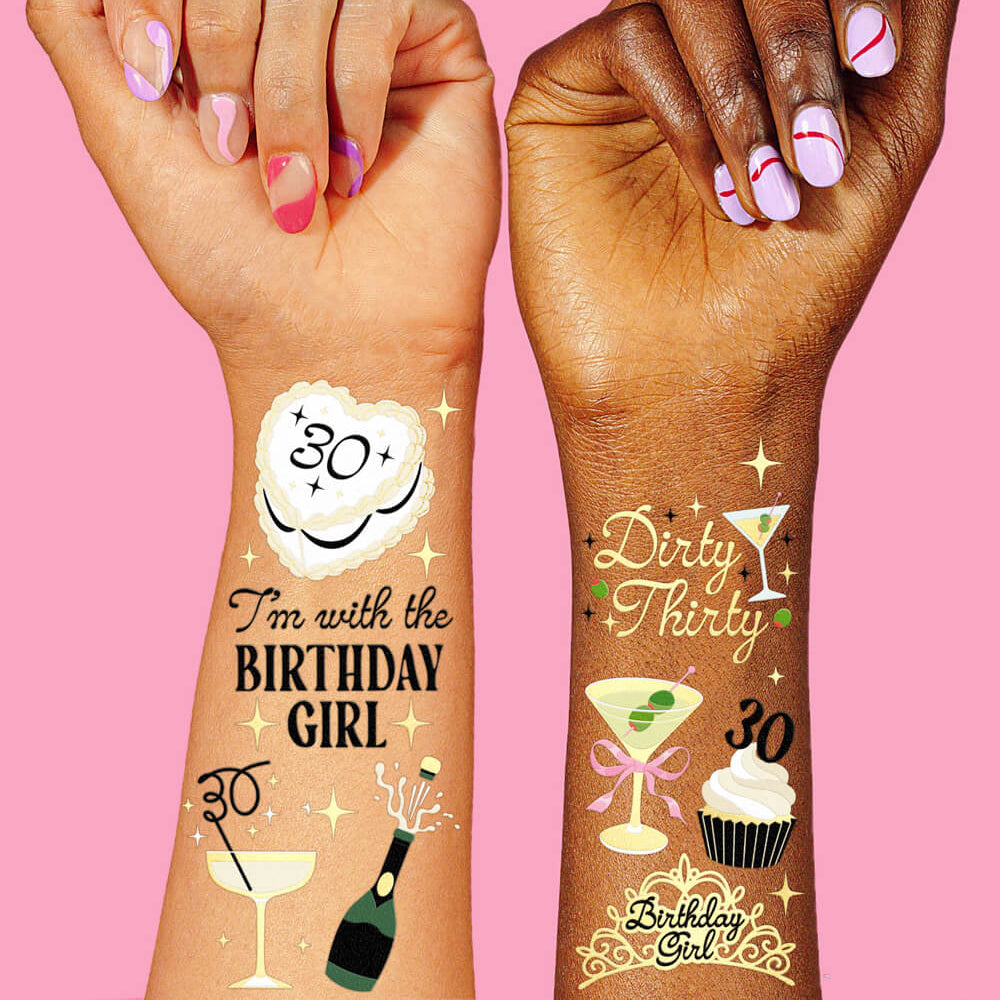 Dirty 30 Bday Tats - 50 temporary tattoos xo, Fetti Temporary Tattoos Dirty 30 Bday Tats - 50 temporary tattoos Bonjour Fete - Party Supplies