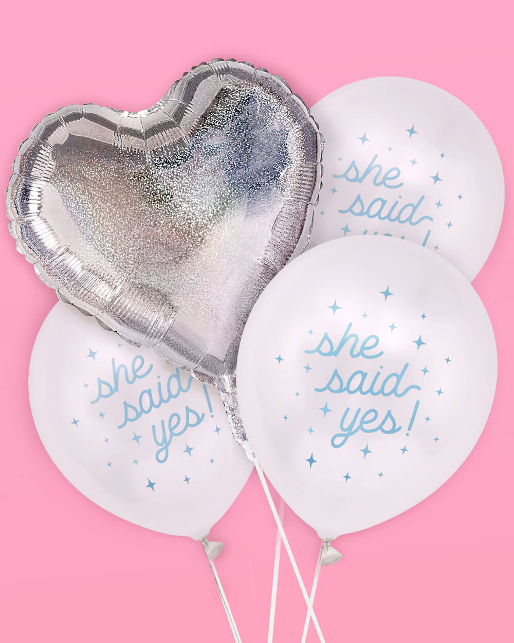 White and iridescent engagement balloon set