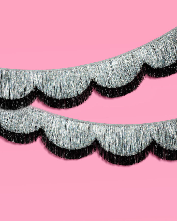 Black + Silver Scallop Fringe - 2 layer fringe banner