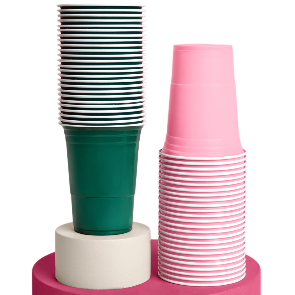 GREEN AND PINK PLASTIC CUPS xo, Fetti xo, Fetti Collective GREEN AND PINK PLASTIC CUPS Bonjour Fete - Party Supplies