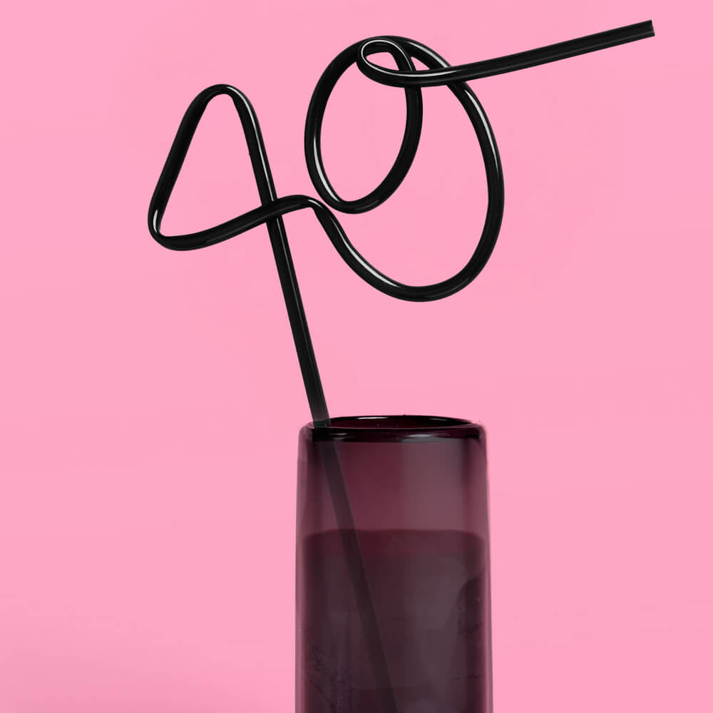 40 XL Straw - matte black straw xo, Fetti straw 40 XL Straw - matte black straw Bonjour Fete - Party Supplies