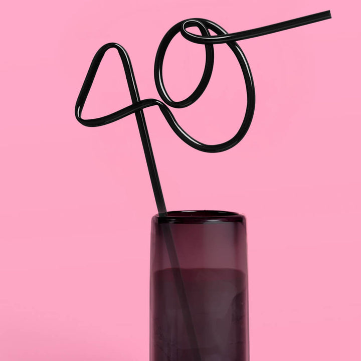 40 XL Straw - matte black straw xo, Fetti straw 40 XL Straw - matte black straw Bonjour Fete - Party Supplies
