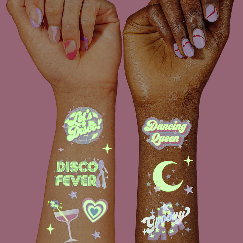 Disco Glo Tats - 48 foil temporary tattoos - Bonjour Fête 