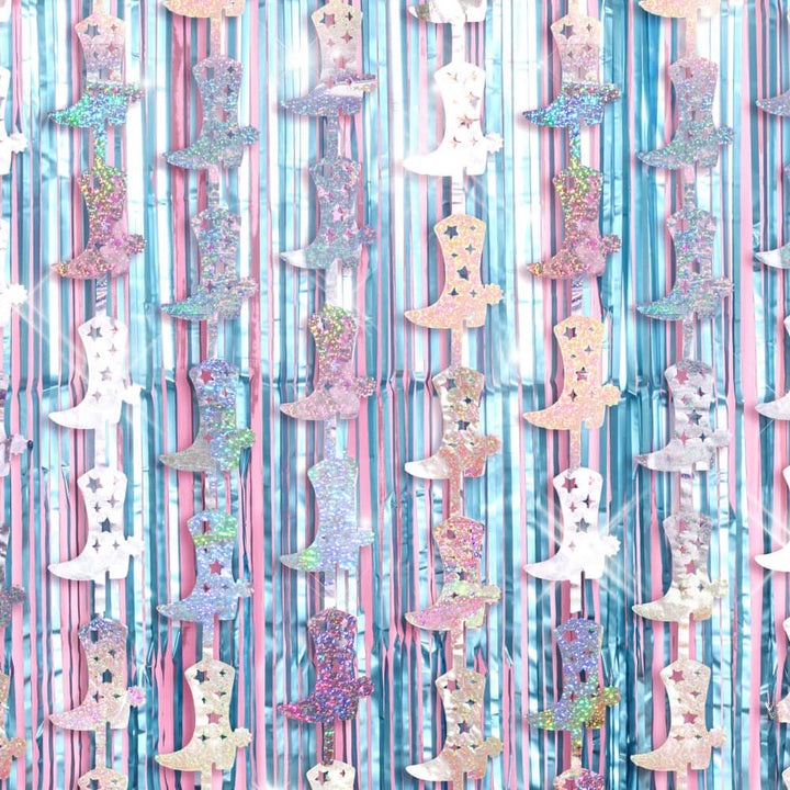Blue Cowgirl Curtain Pack - cowgirl boot + fringe curtains xo, Fetti foil curtain Blue Cowgirl Curtain Pack - cowgirl boot + fringe curtains Bonjour Fete - Party Supplies