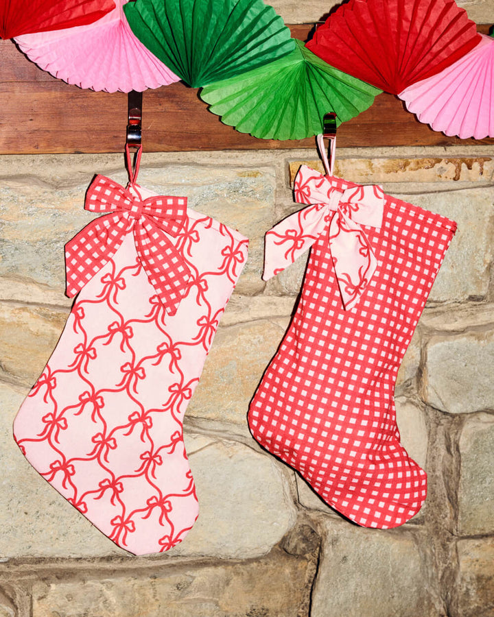Pink & Red Gingham Bow Christmas Stockings, Set of 2