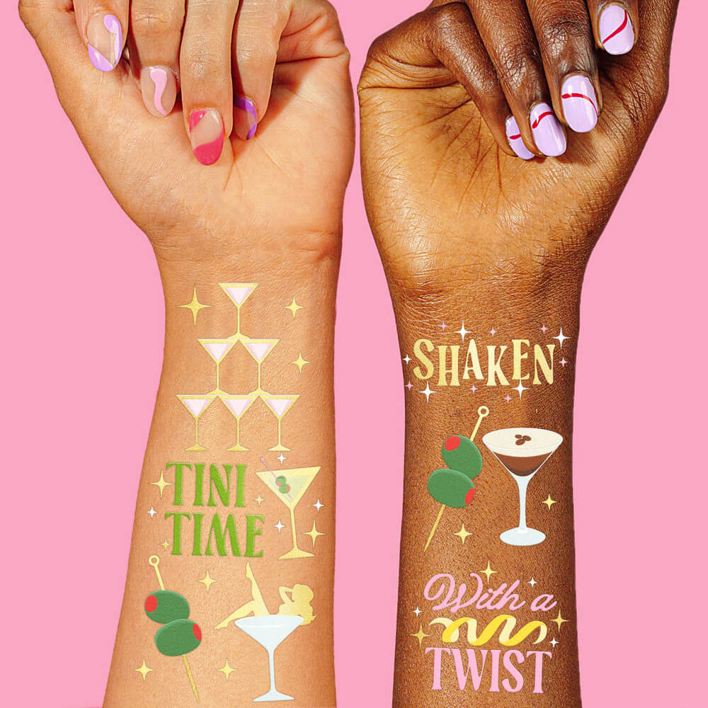 Martini Tats - 50 temporary tattoos xo, Fetti Temporary Tattoos Martini Tats - 50 temporary tattoos Bonjour Fete - Party Supplies
