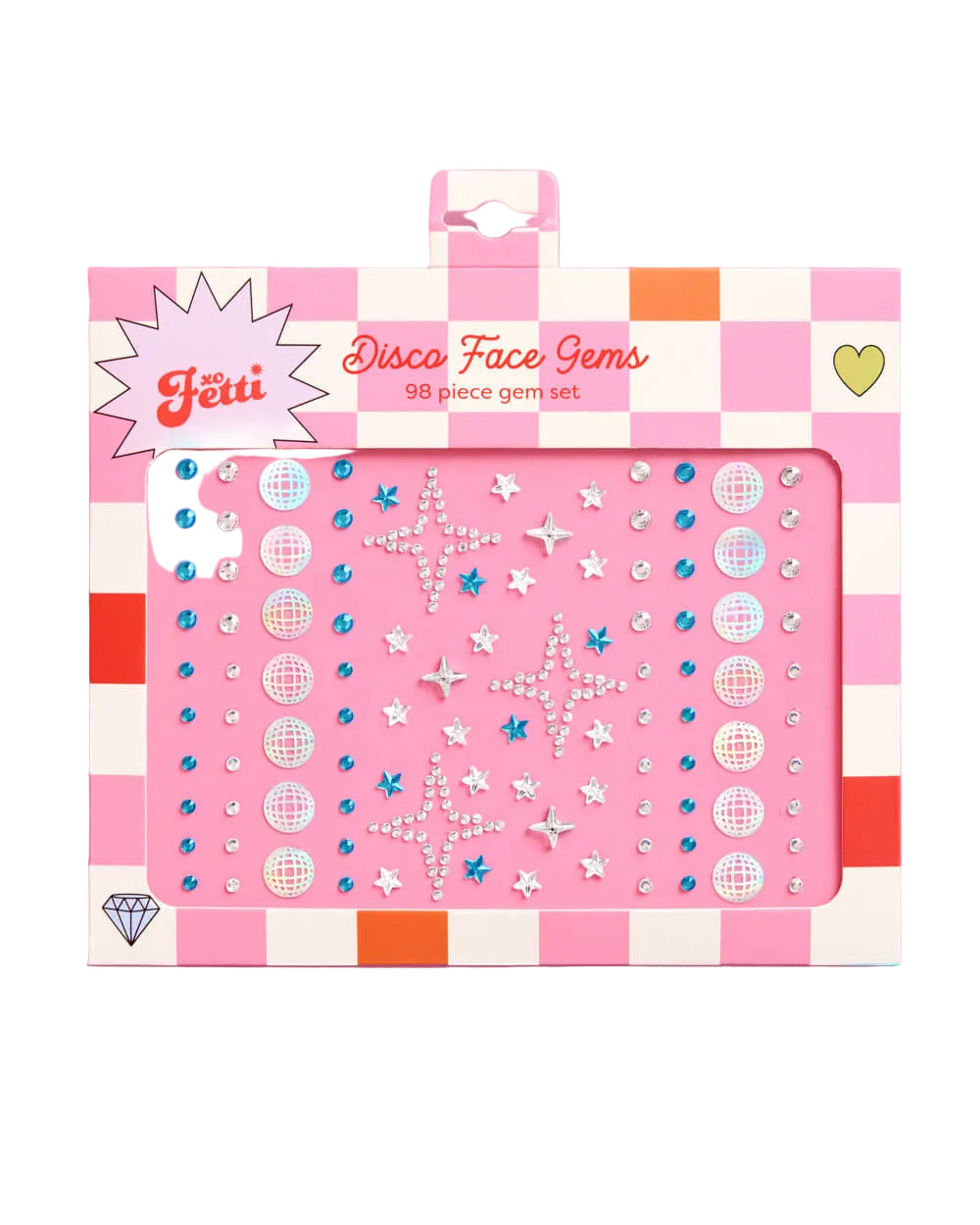 Jetti disco face gems packaging on a pink background