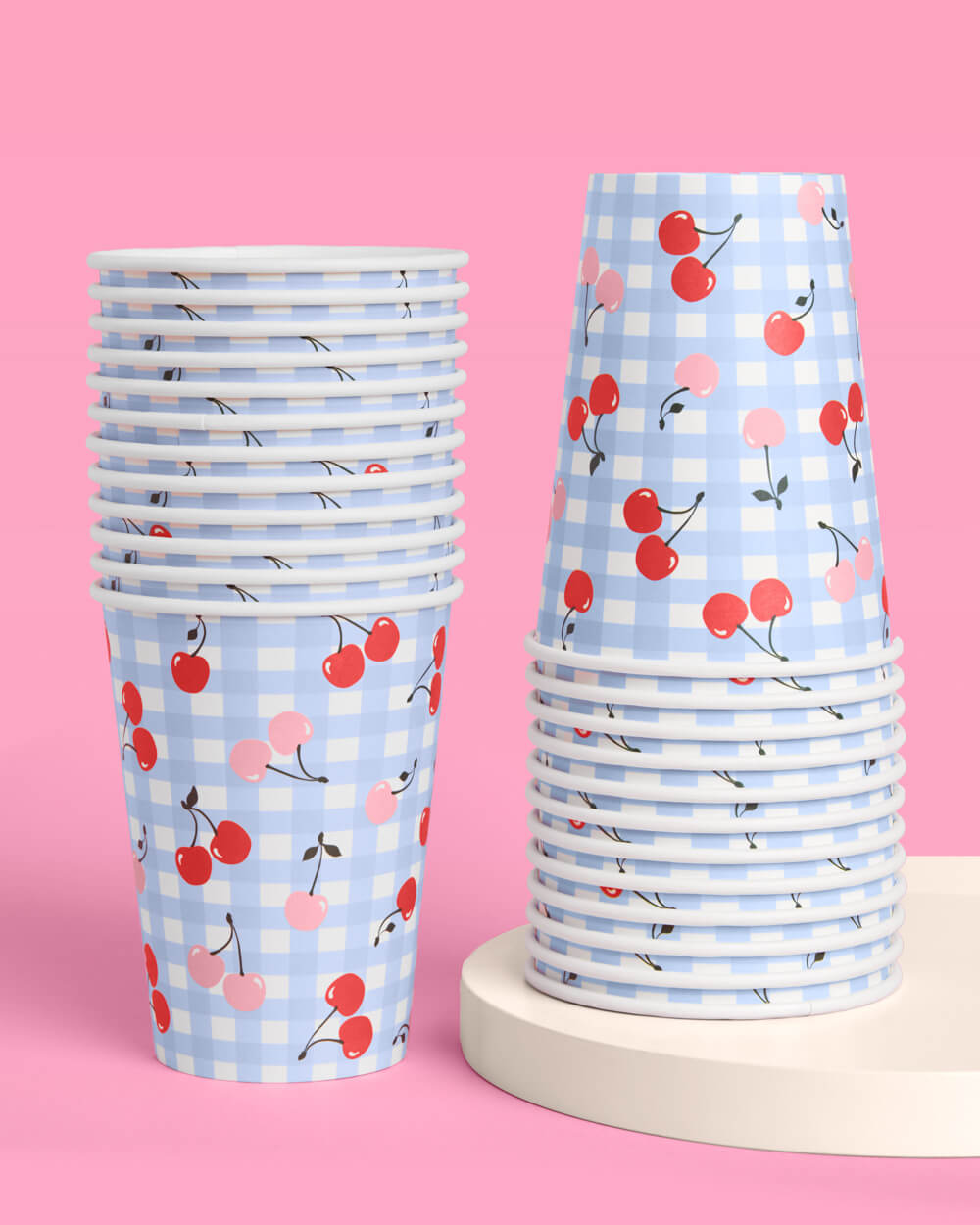 Blue Gingham Cherry Party Cups