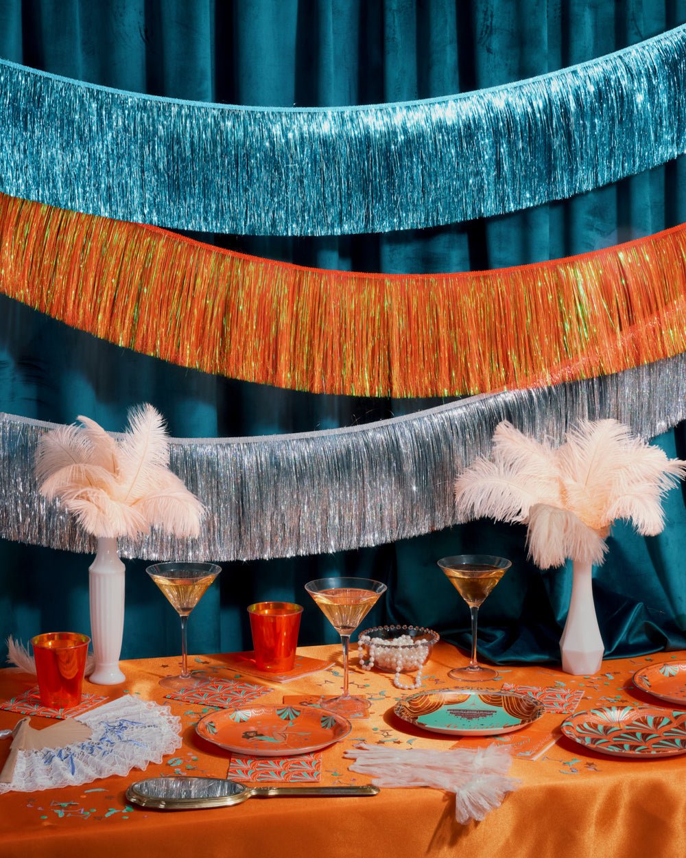 Showgirl Fringe Pack - teal + orange fringe banners