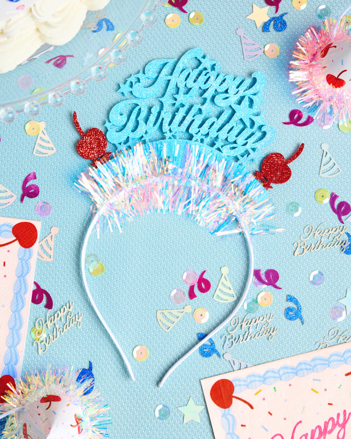 HBD Headband - cherry tinsel headband