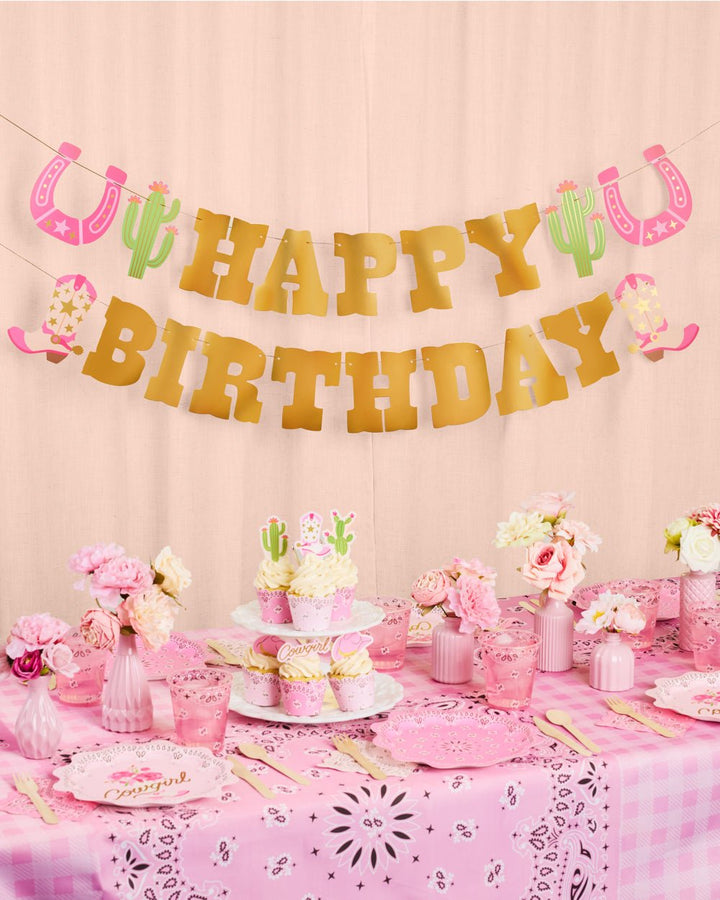 Cowgirl Gold Foil Birthday Banner