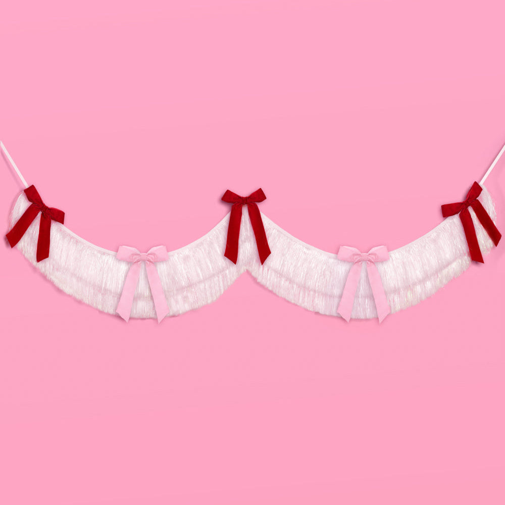 Bow Bliss Banner - layered fringe + velvet bows xo, Fetti xo, Fetti Collective Bow Bliss Banner - layered fringe + velvet bows Bonjour Fete - Party Supplies