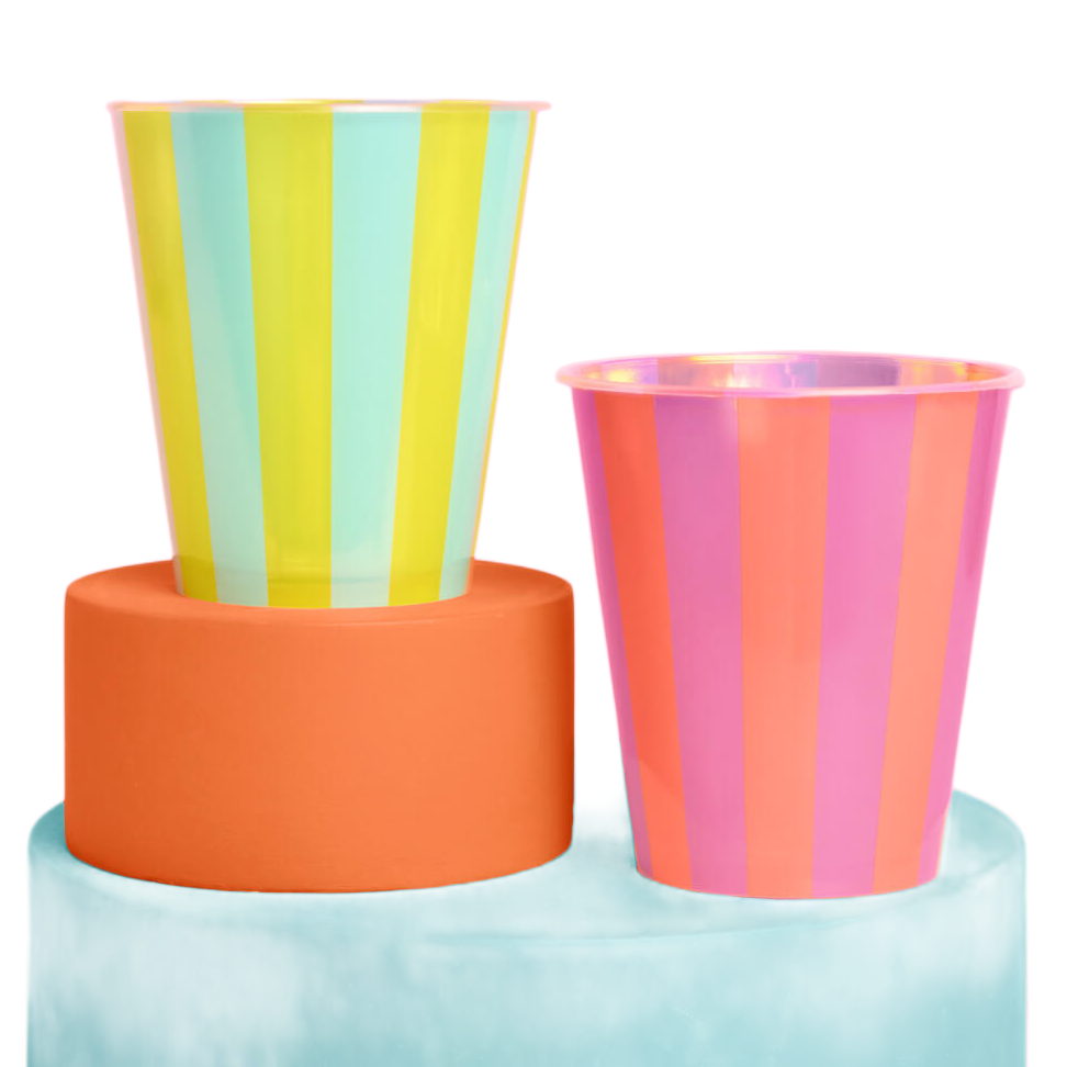 NEON STRIPE IRIDESCENT PLASTIC CUPS xo, Fetti xo, Fetti Collective NEON STRIPE IRIDESCENT PLASTIC CUPS Bonjour Fete - Party Supplies
