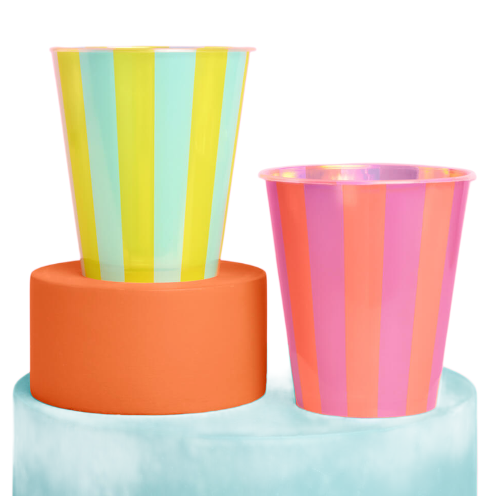 NEON STRIPE IRIDESCENT PLASTIC CUPS xo, Fetti xo, Fetti Collective NEON STRIPE IRIDESCENT PLASTIC CUPS Bonjour Fete - Party Supplies