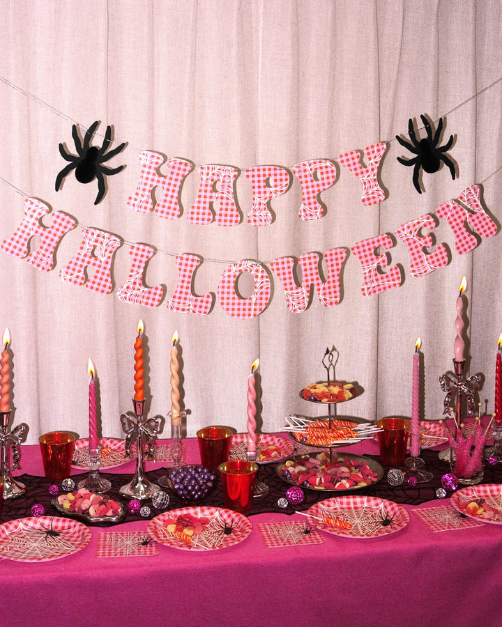 Pink Halloween Banner - pink gingham + spider banner