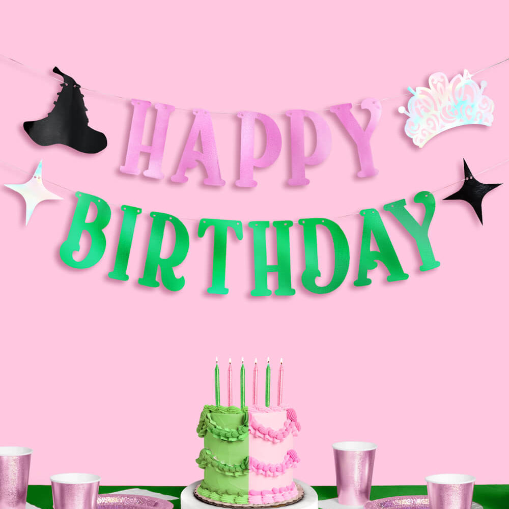 Birthday Witch Banner - pink + green foil banner xo, Fetti xo, Fetti Collective Birthday Witch Banner - pink + green foil banner Bonjour Fete - Party Supplies