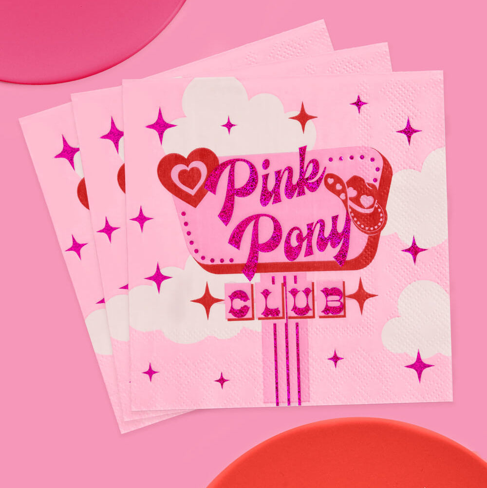 PINK PONY CLUB COCKTAIL NAPKINS xo, Fetti napkins PINK PONY CLUB COCKTAIL NAPKINS Bonjour Fete - Party Supplies