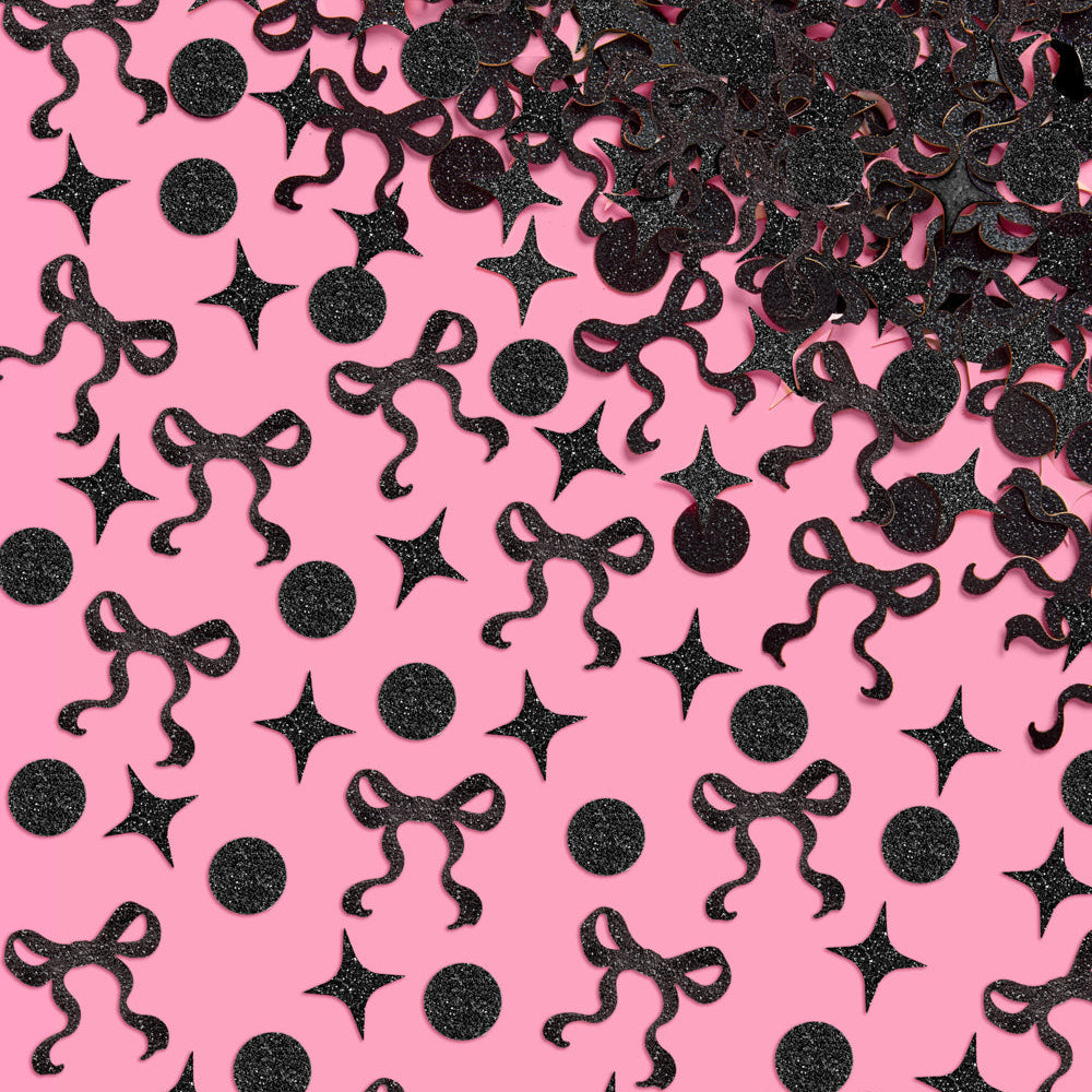 Little Black Bow Confetti - 200 pc glitter confetti xo, Fetti confetti Little Black Bow Confetti - 200 pc glitter confetti Bonjour Fete - Party Supplies