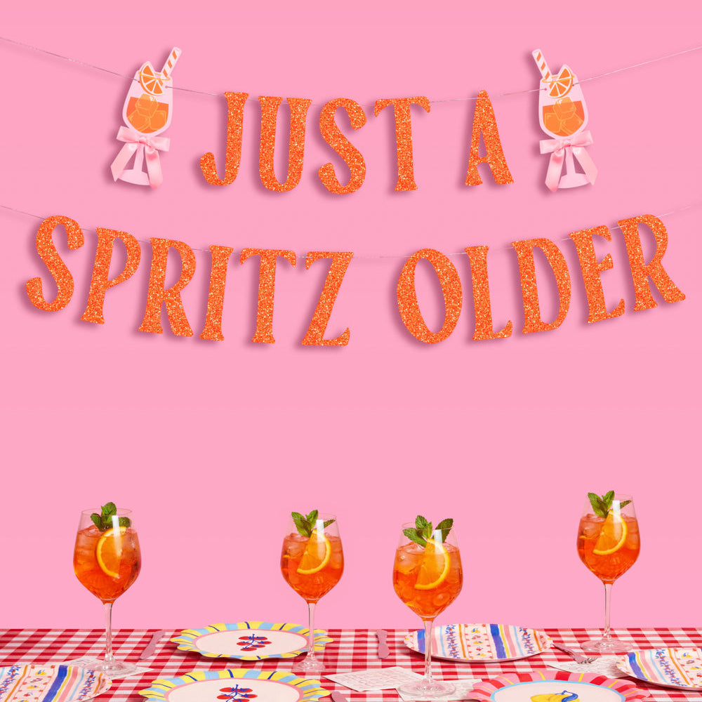 Just A Spritz Older Banner - orange glitter banner xo, Fetti Banners Just A Spritz Older Banner - orange glitter banner Bonjour Fete - Party Supplies