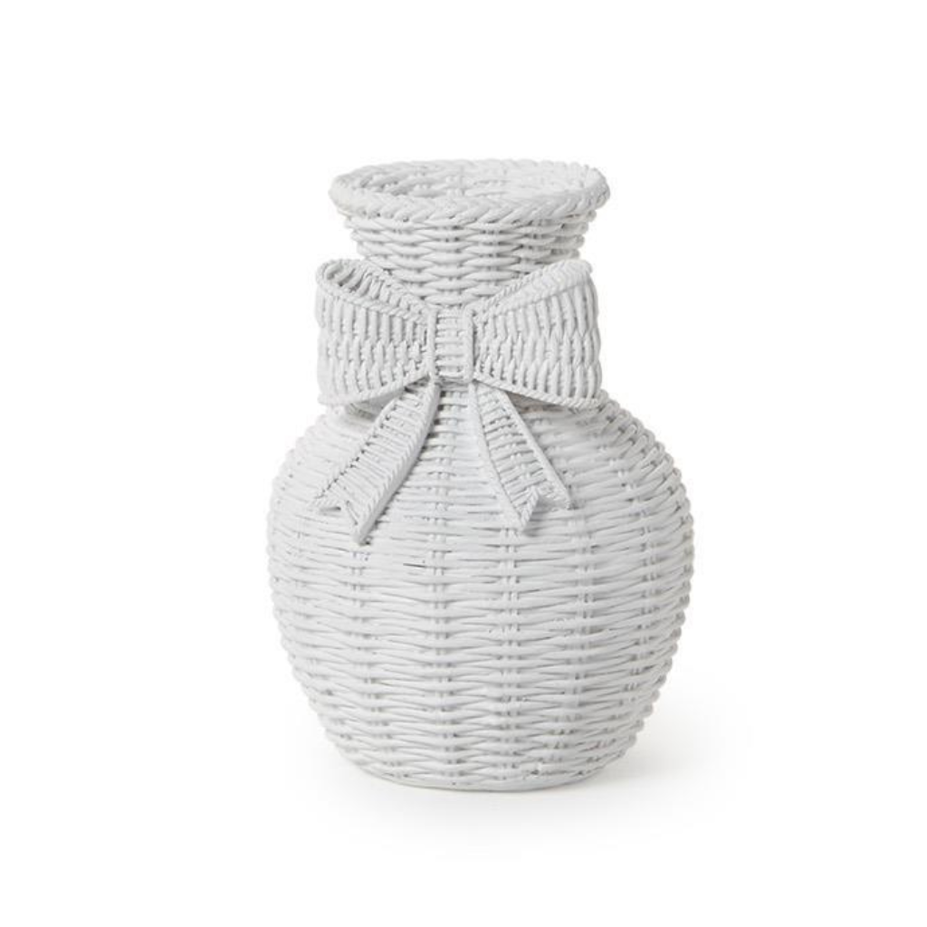 BASKET WEAVE BOW VASE Two's Company kitchen & entertaining Short Neck BASKET WEAVE BOW VASE Bonjour Fete - Party Supplies