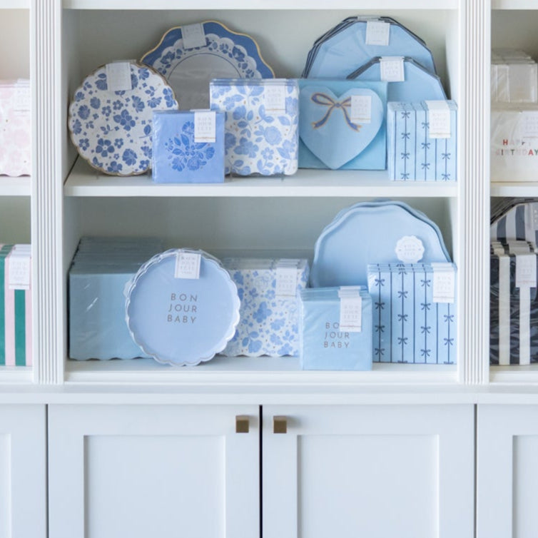 BONJOUR BABY SKY BLUE SMALL PLATES Bonjour Fete Plates BONJOUR BABY SKY BLUE SMALL PLATES Bonjour Fete - Party Supplies