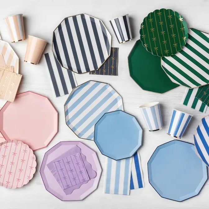 SKY BLUE SIGNATURE CABANA STRIPE PLATES Bonjour Fete SKY BLUE SIGNATURE CABANA STRIPE PLATES Bonjour Fete - Party Supplies