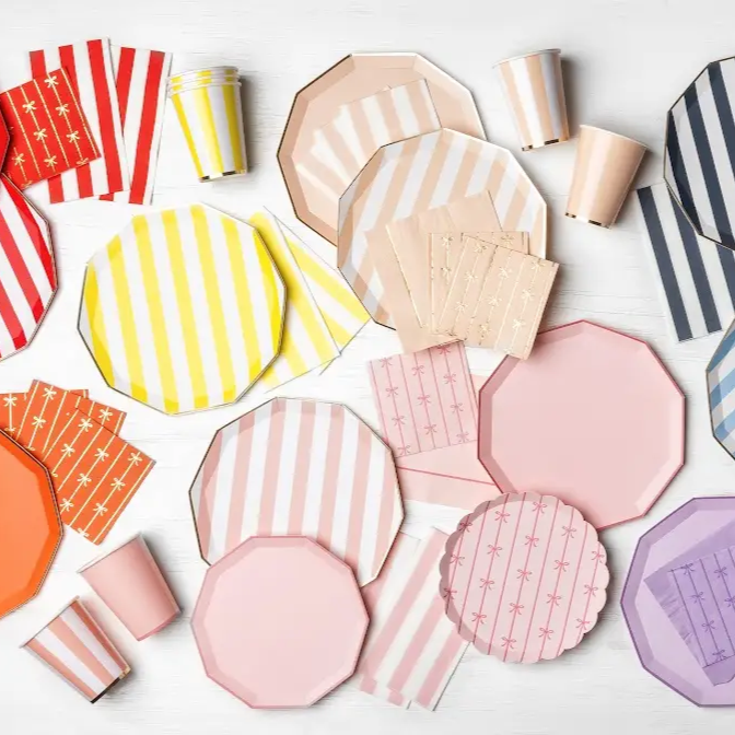 PETAL PINK SIGNATURE CABANA STRIPE GUEST TOWELS Bonjour Fete Napkins PETAL PINK SIGNATURE CABANA STRIPE GUEST TOWELS Bonjour Fete - Party Supplies