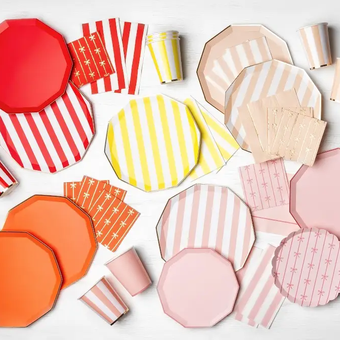 SOLEIL YELLOW SIGNATURE CABANA STRIPE PLATES Bonjour Fete Plates SOLEIL YELLOW SIGNATURE CABANA STRIPE PLATES Bonjour Fete - Party Supplies