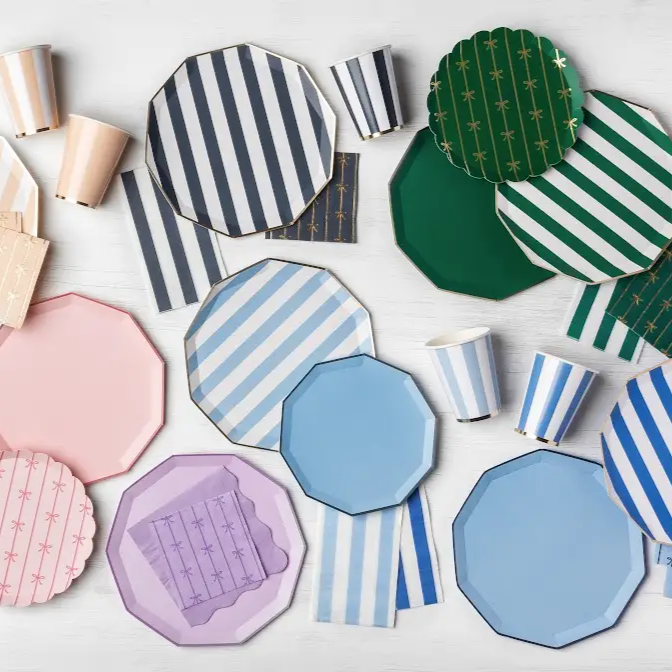 SKY BLUE SIGNATURE CABANA STRIPE CUPS Bonjour Fete Cups SKY BLUE SIGNATURE CABANA STRIPE CUPS Bonjour Fete - Party Supplies