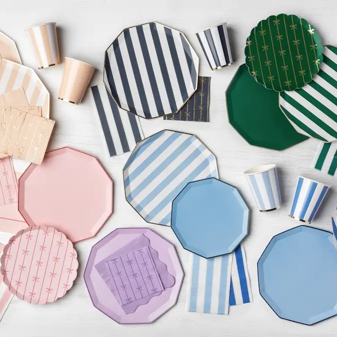 MIDNIGHT BLUE SIGNATURE CABANA STRIPE PLATES Bonjour Fete MIDNIGHT BLUE SIGNATURE CABANA STRIPE PLATES Bonjour Fete - Party Supplies
