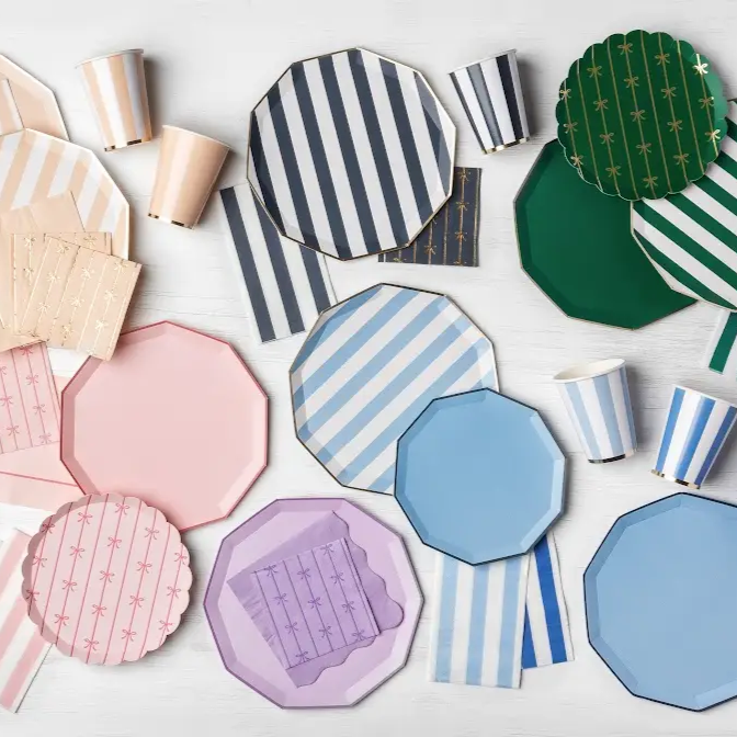 MIDNIGHT BLUE SIGNATURE CABANA STRIPE CUPS Bonjour Fete Cups MIDNIGHT BLUE SIGNATURE CABANA STRIPE CUPS Bonjour Fete - Party Supplies