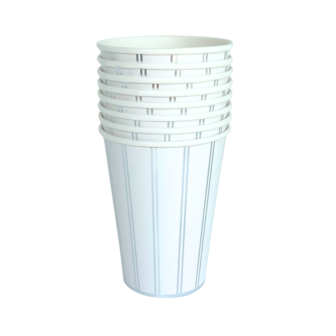 SILVER SIGNATURE STRIPE CUPS Bonjour Fete Cups Bonjour Fete - Party Supplies