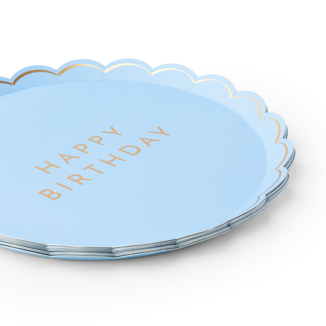 SKY BLUE SIGNATURE HAPPY BIRTHDAY SMALL PLATES Bonjour Fete Plates SKY BLUE SIGNATURE HAPPY BIRTHDAY SMALL PLATES Bonjour Fete - Party Supplies