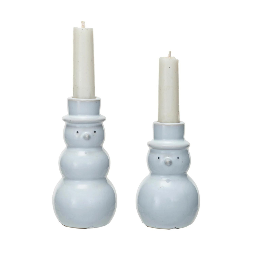 SNOWMAN CANDLE HOLDER Creative Co-op Christmas Holiday Kitchen & Entertaining Bonjour Fete - Party Supplies