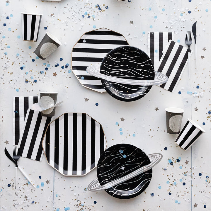 BLACK NOIR SIGNATURE CABANA STRIPE PLATES Bonjour Fete Plates Bonjour Fete - Party Supplies