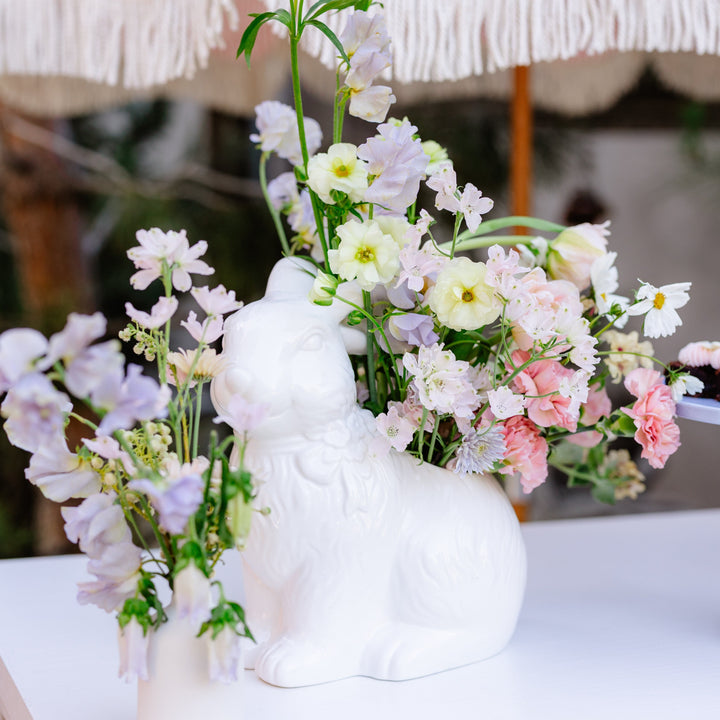 LARGE BUNNY WITH BOW VASE K&K Interiors Easter Home LARGE BUNNY WITH BOW VASE Bonjour Fete - Party Supplies