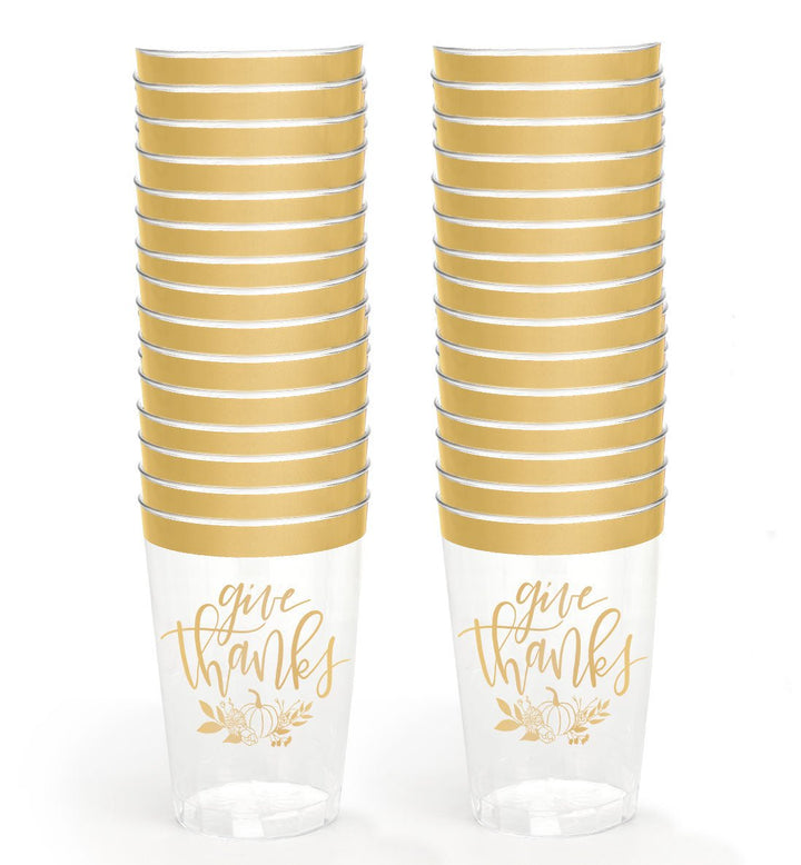 Give Thanks Cups - 30 gold foil plastic cups