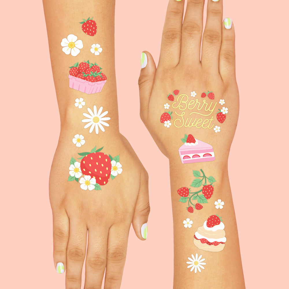 Berry Sweet Tats - 60 foil temporary tattoos xo, Fetti Temporary Tattoos Berry Sweet Tats - 60 foil temporary tattoos Bonjour Fete - Party Supplies