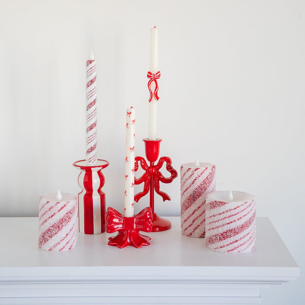 RED & WHITE STRIPE CERAMIC CANDLE HOLDER Creative Co-op RED & WHITE STRIPE CERAMIC CANDLE HOLDER Bonjour Fete - Party Supplies