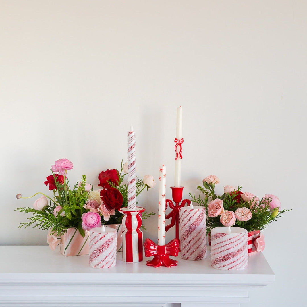 RED & WHITE STRIPE CERAMIC CANDLE HOLDER Creative Co-op RED & WHITE STRIPE CERAMIC CANDLE HOLDER Bonjour Fete - Party Supplies