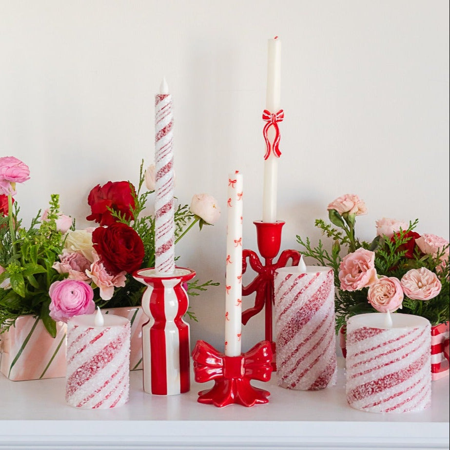 CANDY CANE STRIPED FLAMELESS TAPER CANDLES Creative Co-op CANDY CANE STRIPED FLAMELESS TAPER CANDLES Bonjour Fete - Party Supplies