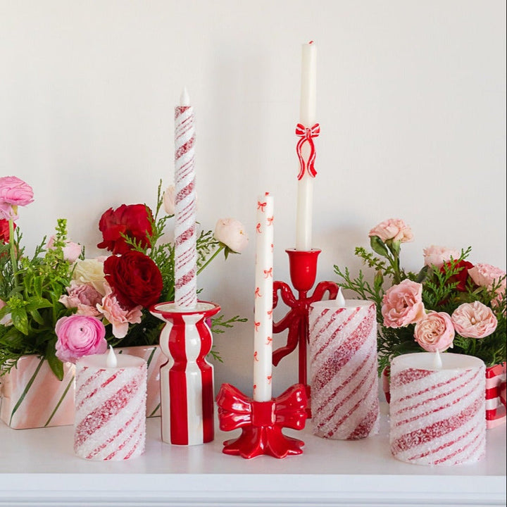 CANDY CANE STRIPED FLAMELESS TAPER CANDLES Creative Co-op CANDY CANE STRIPED FLAMELESS TAPER CANDLES Bonjour Fete - Party Supplies