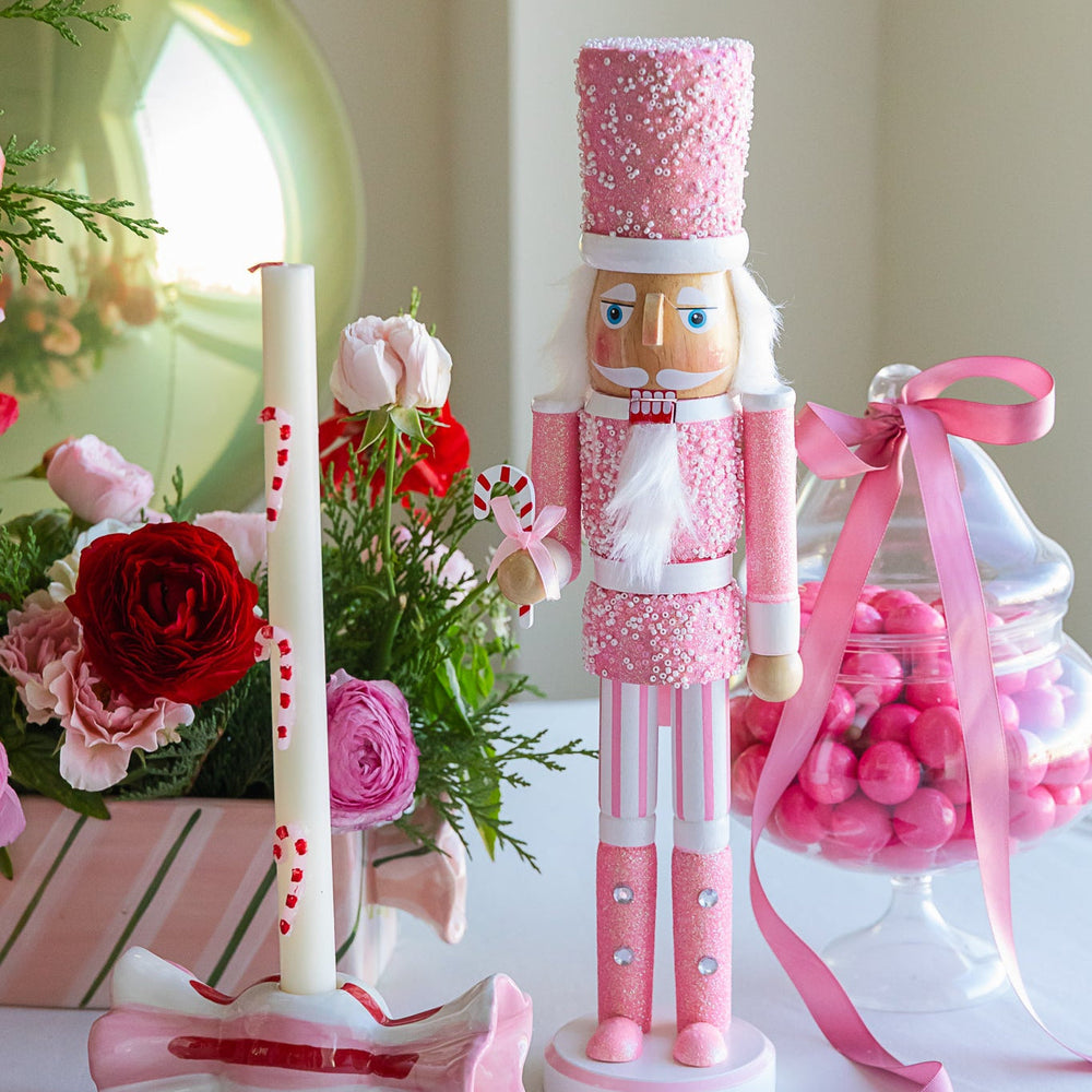 PINK SUGARED NUTCRACKER Raz Santas & Nutcrackers PINK SUGARED NUTCRACKER Bonjour Fete - Party Supplies