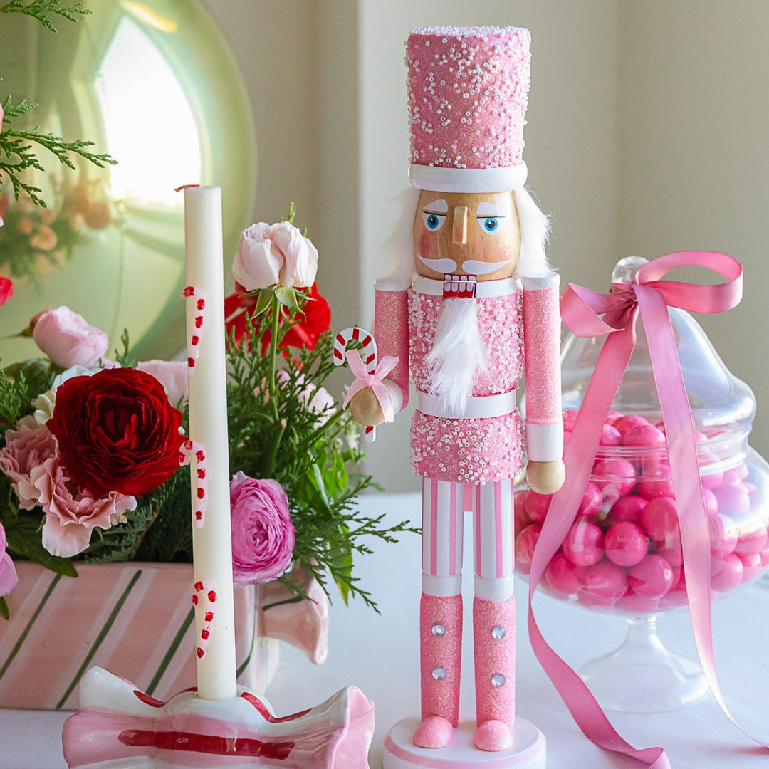 PINK SUGARED NUTCRACKER Raz Santas & Nutcrackers PINK SUGARED NUTCRACKER Bonjour Fete - Party Supplies