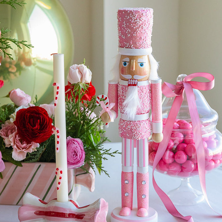 PINK SUGARED NUTCRACKER Raz Santas & Nutcrackers PINK SUGARED NUTCRACKER Bonjour Fete - Party Supplies