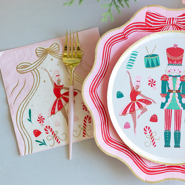 SUGARPLUM FAIRY LARGE NAPKINS Bonjour Fete Napkins SUGARPLUM FAIRY LARGE NAPKINS - Pink Ballerina Napkins - Nutcracker Collection Bonjour Fete - Party Supplies